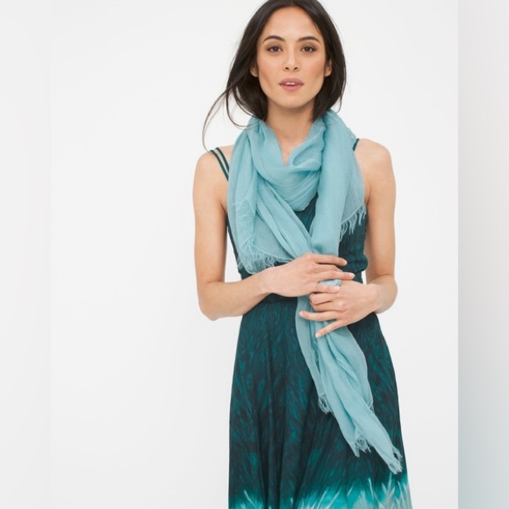 White House Black Market Teal Oblong Fringe Scarf